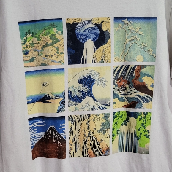 Fifth Sun Men's White Katsushika Hokusai Graphic Short Sleeve Crew T-Shirt Med - Picture 4 of 5